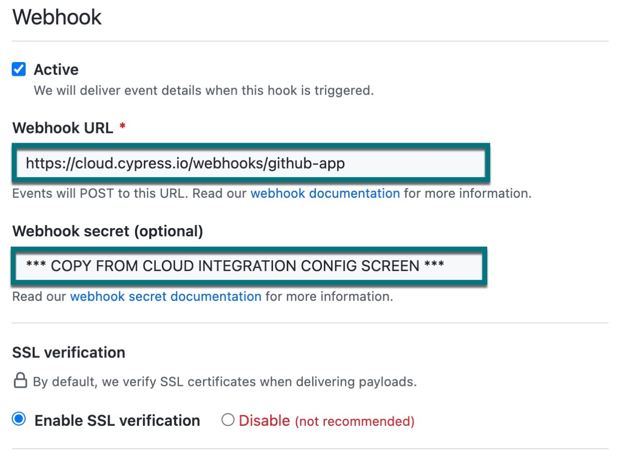 Configure app webhook